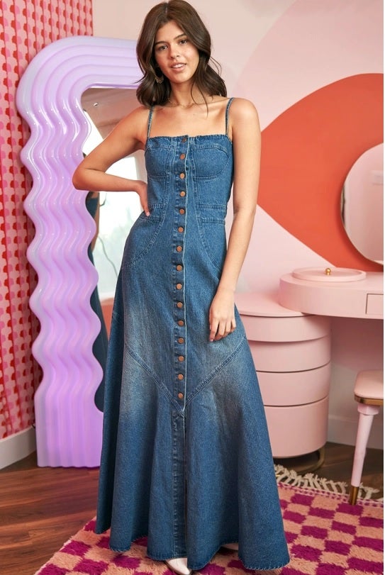 white christmas dresses Light Wash Belted Denim Dress main image 1