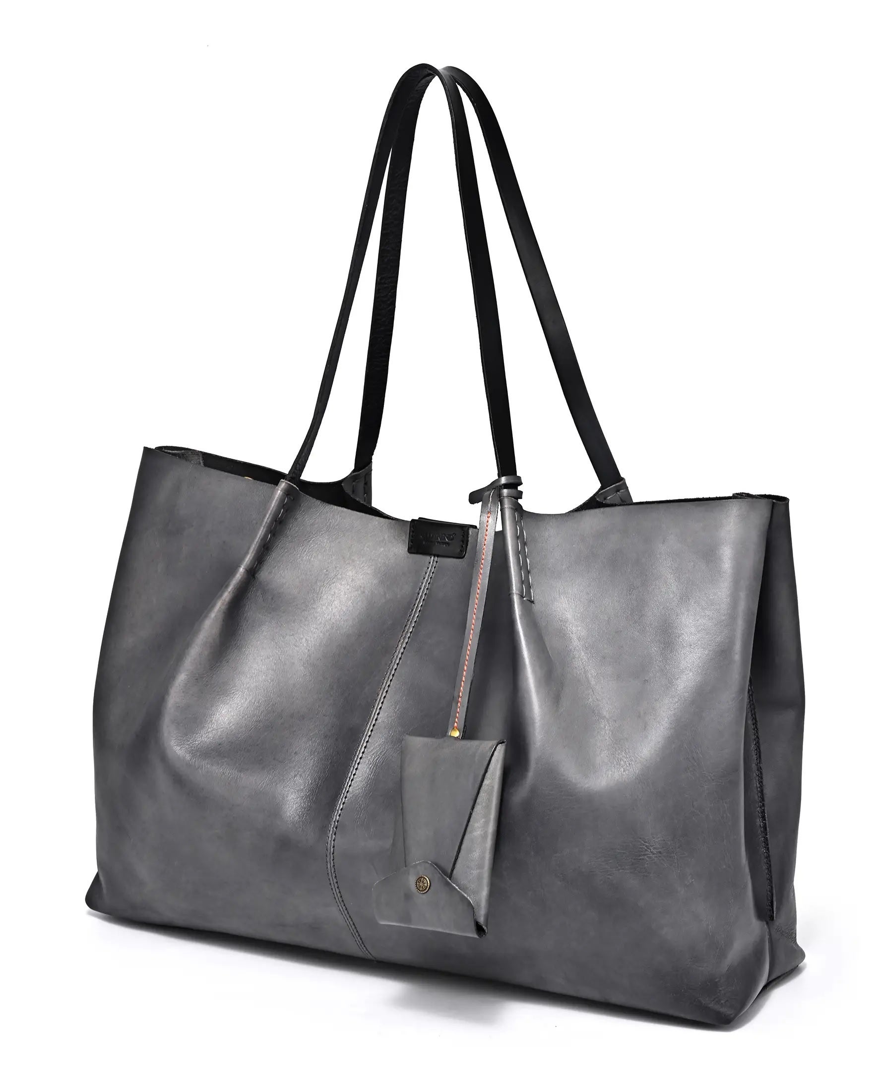 Grey leather handbag sale outlet