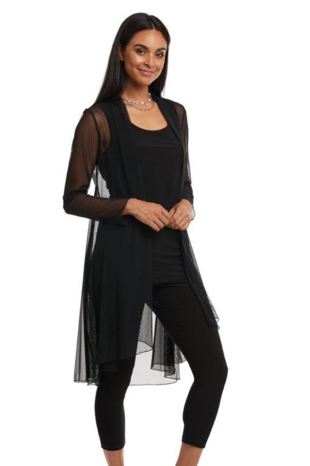 Compli K Long Sheer Swing Cardigan Black Lillo Bella Women s Clothing Shoes Artisan Jewelry More